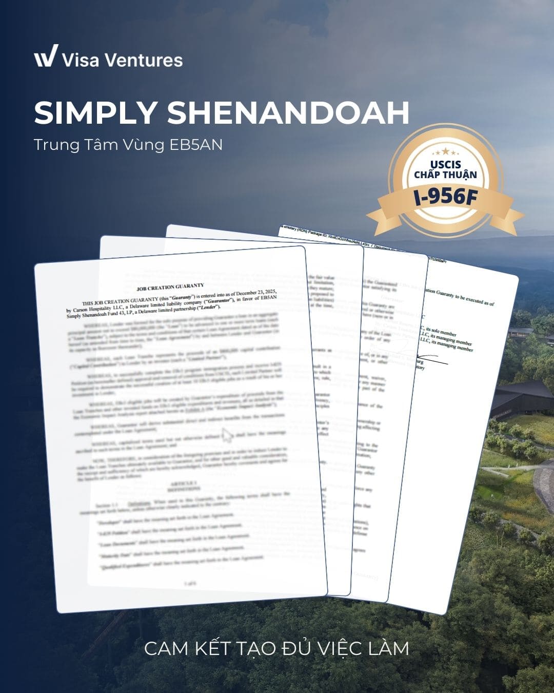 Cam kết tạo đủ việc làm dự án EB-5 Simply Shenandoah của trung tâm vùng EB5AN
