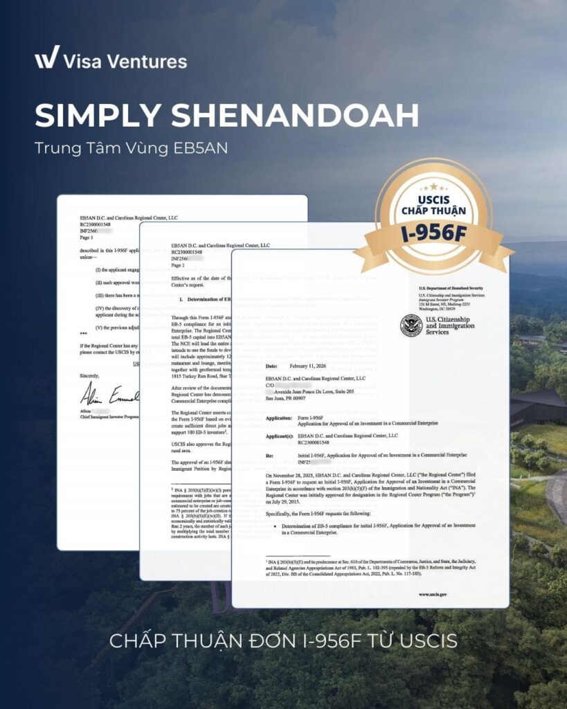 Chấp thuận I-956F dự án Simply Shenandoah của trung tâm vùng EB5AN